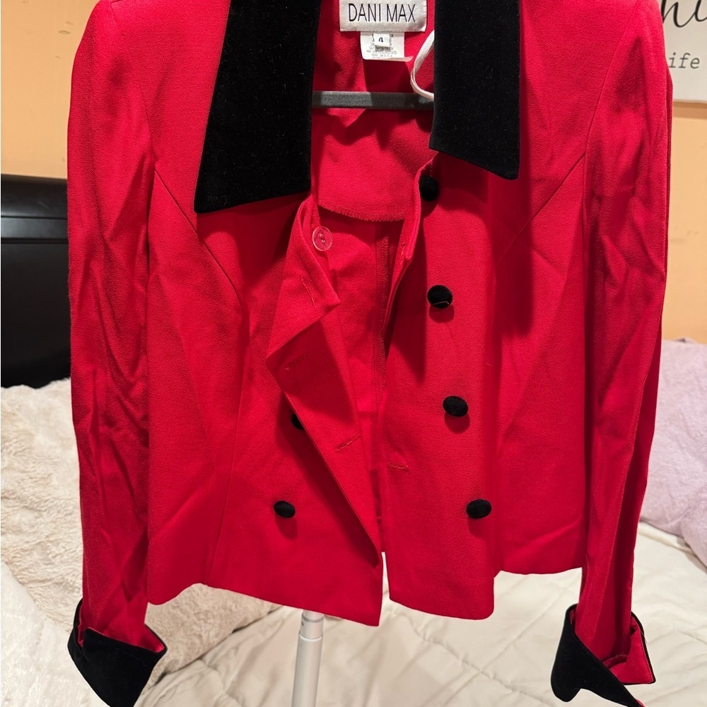 Cherry Red and Black Velvet Blazer Tailored Fit